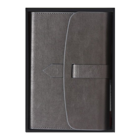 Deliciper of Leduced A5, 136 SENETE sheets, covering artificial leather, magnetic strap, replaced block, gray
