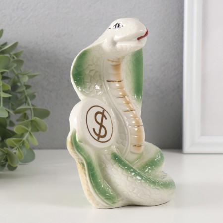 Souvenir Ceramics "Cobra with coins" light green with gold set 2 pcs 9x12.2x15.5 cm-5