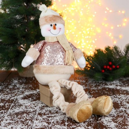 Soft toy "Snowman in sequins - long legs" sits, 13x52 cm, brown