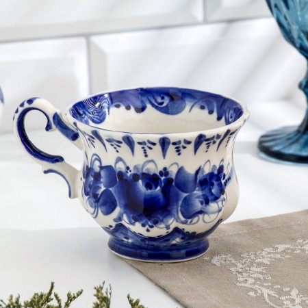 Tea pair "Tent", gzhel, porcelain, 9x15 cm-3