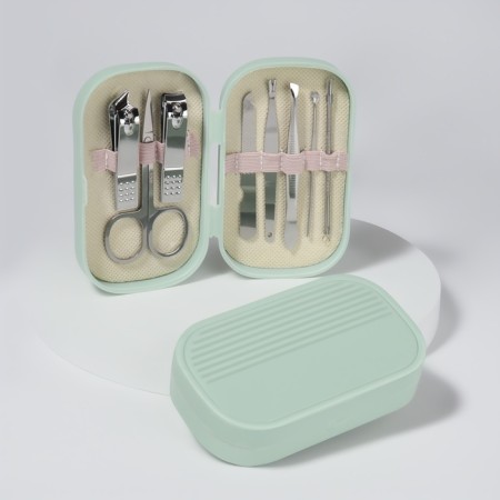 Manicure set, 8 items, in a plastic case, green color-2