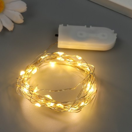 LED thread for souvenirs Color white 30 diodes length 3 m from batteries 2xCR2032