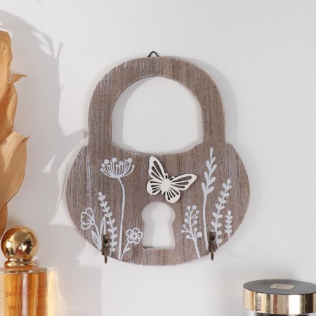 Hooks decorative wood "Castle with plants and butterfly" 2.5x15x17 cm
