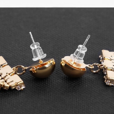 Hanging earrings with rhinestones "Moulin Rouge", white color in gold, 8 cm-2