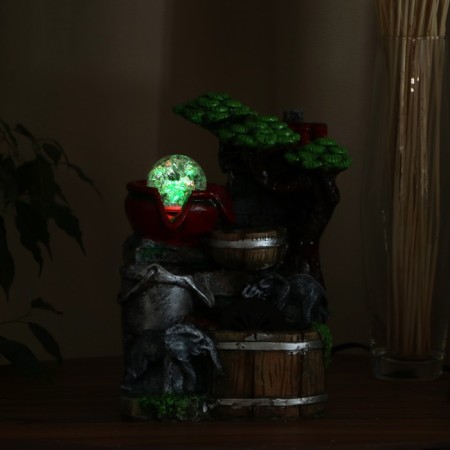 Fountain "Elephants at the mill, coolness" 12x15x24 cm (with backlight)-2