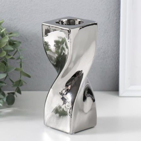 Ceramics candlestick per 1 candle "bend" d = 3.5 cm silver 6.5x6.5x17.5 cm-1