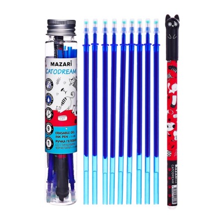 Blue blue handle with erased mazari "CATODREAM" + 9 rods included, needle -off writing node 0.5 mm, thermal -sensitive ink mix
