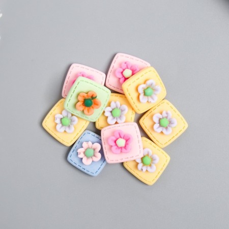 Decor for creativity plastic "Flower in a square" set 10 pcs mix
