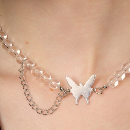 Choker "Butterfly" with a chain, white color in silver, l = 40 cm-3