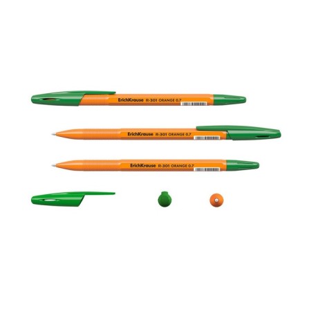 Ballpoint handle Erichkrause R-301 Orange Stick, node 0.7 mm, green ink, letter line 2000 meters, barcode on the handle-4