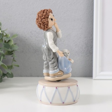 Souvenir Ceramics musical "Curly boy with dog" 8x8x17 cm-1