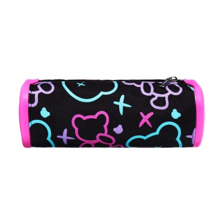 Penal soft, 1 compartment, quadro, 70 x 200 mm, Hatber "My bear" silicone+textiles, black/pink npn_72254-2