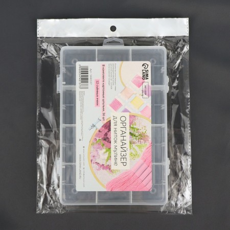 Organizer for threads with bobbins, 12 removable cells, 19.6 × 13.2 × 3.6 cm, the color is transparent-3