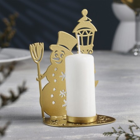 Snowman Snowman Metal for one candle, 7.5x10.7x15 cm, gold