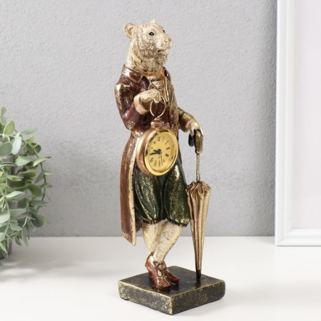 Polystone souvenir with a clock "White Tiger in a camisole with an umbrella" 9.5x9.5x30.5 cm-1