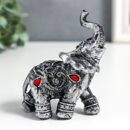 Polystone souvenir "Silver Elephant in Popone with Rubins" 10x5x8 cm