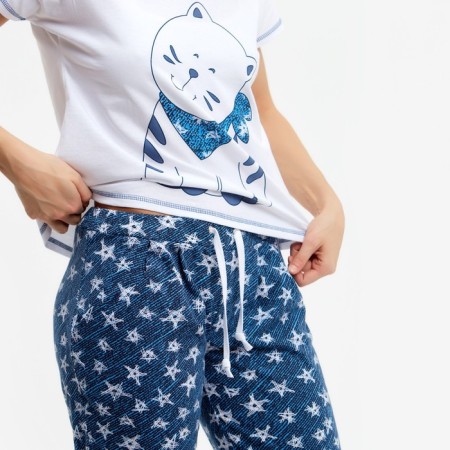 Female set (T -shirt, trousers) sailor, white color, size 46-4