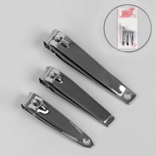 Manicure nippers, set, 3 pcs, 5/5.5/7 cm, on blist, silver color