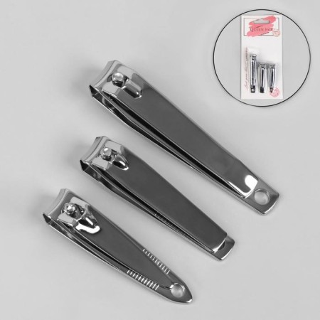 Manicure nippers, set, 3 pcs, 5/5.5/7 cm, on blist, silver color