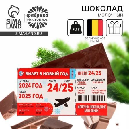New Year! Gift chocolate, milk "Ticket", 70 g.