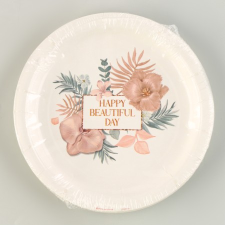 Disposable paper plate "Happy Birthday, flowers", 18 cm-1