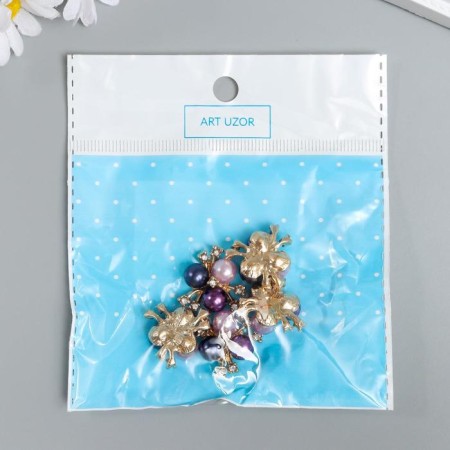 Decor for creativity Metal "3 pearls with rhinestones" blue-violet set 5 pcs 2x2 cm-3