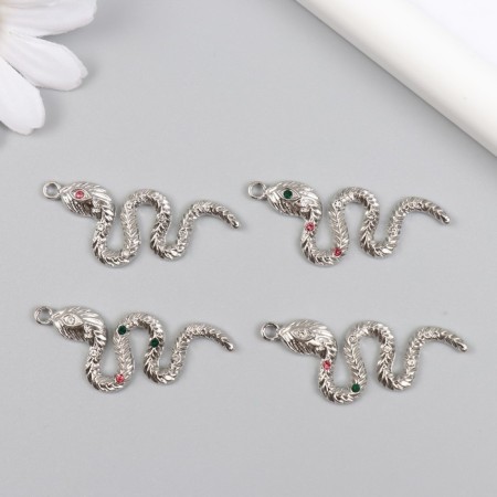 Decor for creativity metal, rhinestones "Snake with gems" silver 0.4x1.7x4.2 cm