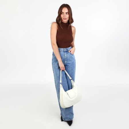Lurch bag with lightning, external pocket, long belt, white color-9