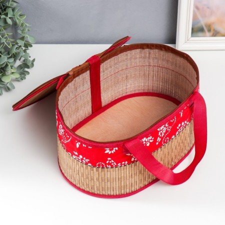 Bamboo Bamboo Casket "Flowers on Red" with handles, lightning 16x20x30 cm-4