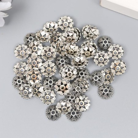 Decor hat for beads "Flower-Hall" silver 0.8x0.8 cm set 50 pcs-2