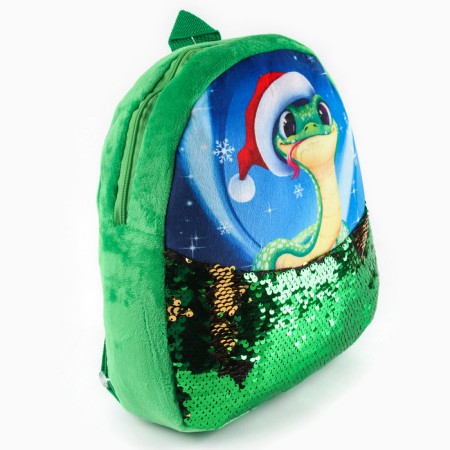 Baby backpack "Snake" with sequins, 23*28 cm, green color-2