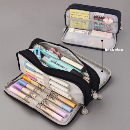 School pencil case on a zipper 3-section, black-7