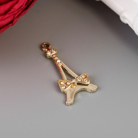 Decor for creativity metal, rhinestones "Eiffel Tower with Bantik" gold 3x1.5 cm-1