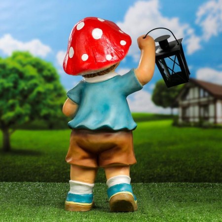 Garden figure "Gnome Gribochki with a flashlight" 21x15x45cm-2