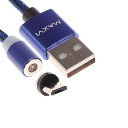 MaxVI MCM -01M cable, microUSB - USB, 2 A, 1 m, magnetic, nylon, backlight, blue