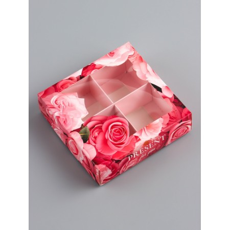 Box for sweets 4 pcs "Present", 12.6 x 12.6 x 3.5 cm. Confectionery packaging-2