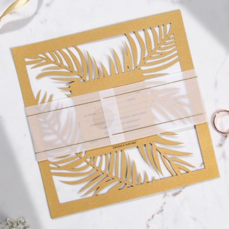 Wedding invitation: carved 16 x 16 cm, (gold color)-2