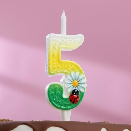 Candle for the cake "Chamomile", 10.2 cm, multi -colored number "5"