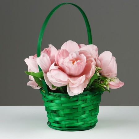 Wicker basket, d17 x 9 x 30 cm, green, bamboo-1