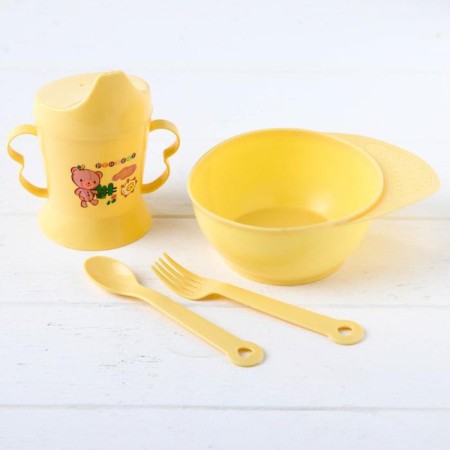 A set of children's dishes, 4 items: bowl, spoon, fork, chip with solid nose 200 ml, MIX color-3
