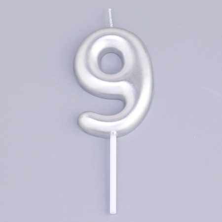 Candle in the Cake "European", number "9", 6 cm, silver-2