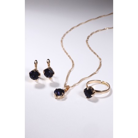 Set 3 objects: earrings, pendant, ring dimensionless "Edel" bead, blue color in gold, 45 cm-5