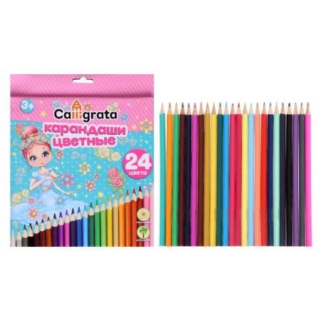 Pencils 24 colors "Princess", wooden building, triangular