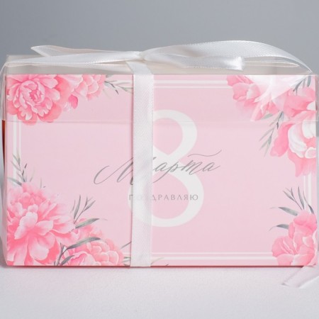 Capcake box, confectionery packaging, 2 cells “Congratulations on March 8”, 16 x 8 x 10 cm-2