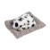 Toy on a car panel, a dog on a pillow, white and black color