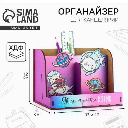 Органайзер для канцелярии, с местом под телефон «Ты просто котик».