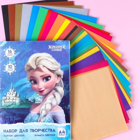 The set "Anna and Elsa" A4: 10 l. tsv. monost. chalk. cardboard and 16 l. tsv. double. papers, cold heart 9-4