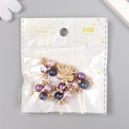 Decor for creativity Metal "3 pearls with rhinestones" blue-violet set 5 pcs 2x2 cm-5