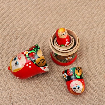 The nesting doll 3 puppet "Dasha" with God's cow, 11cm, manual painting.-2