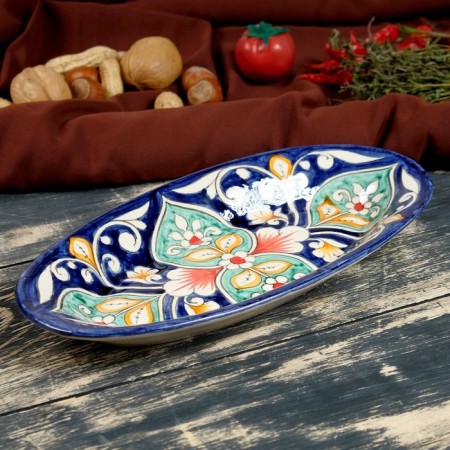 The herdgehog of Rishtan ceramics "Flowers", 24 cm, blue, mix-6